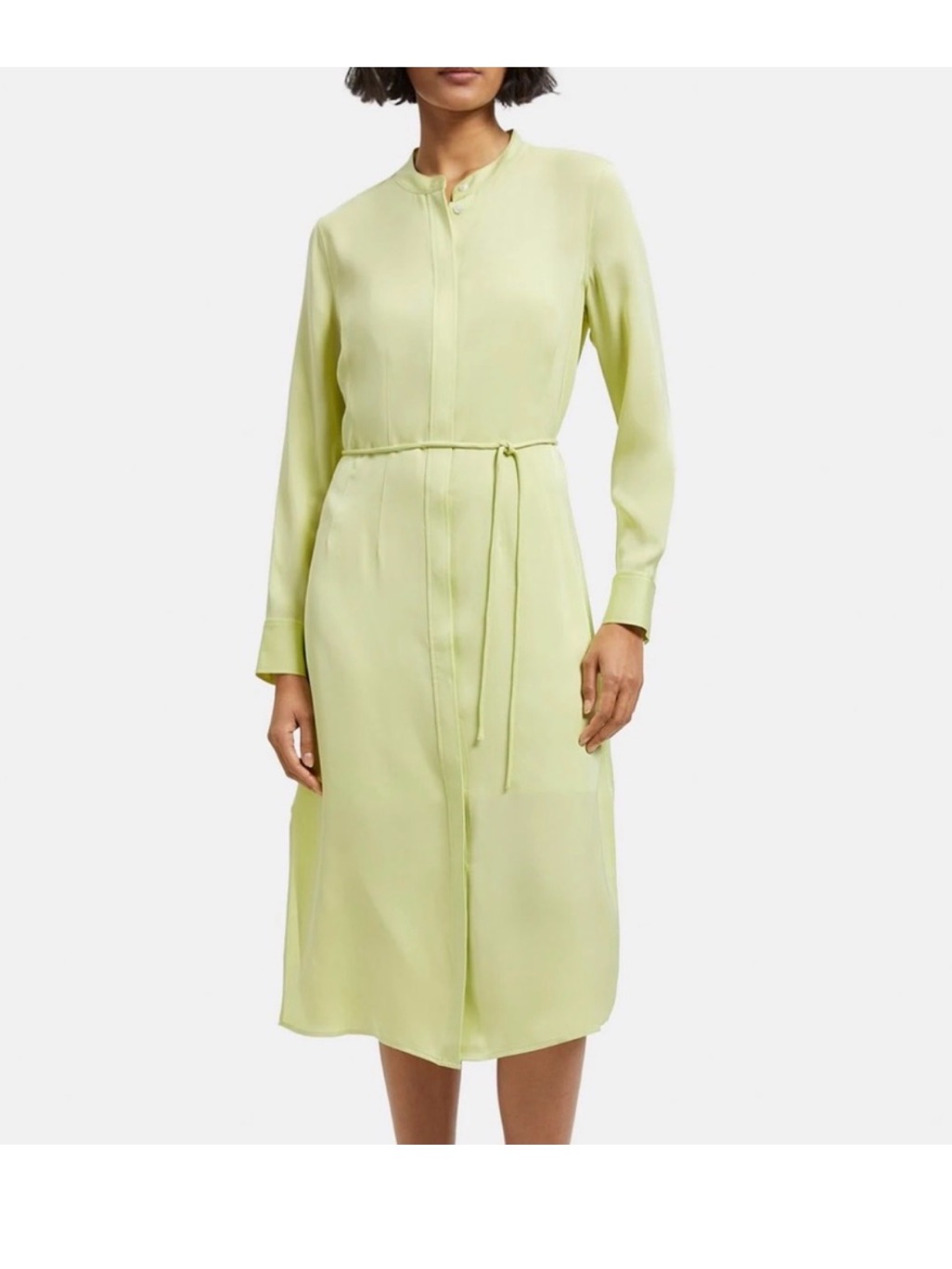 Theory Light Green Tie-Waist Long Sleeve Midi Dress 8